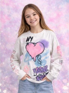 Zara Girls Graphic Heart Long Sleeve Shirt Size 11-12